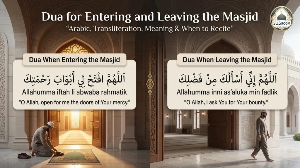 Dua for Entering and Leaving Masjid: Arabic, Meaning, and Hadith